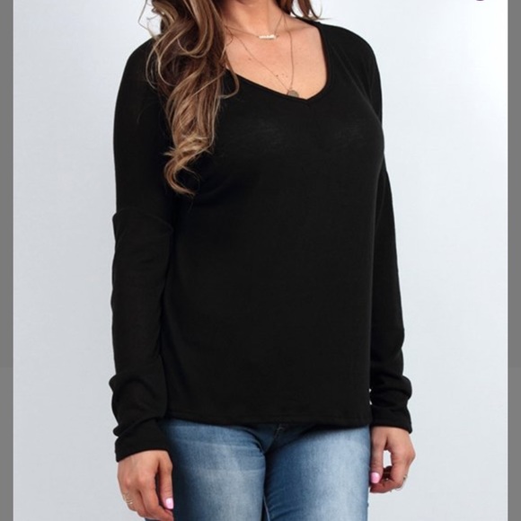 Black V-Neck Hacci Pullover - Picture 1 of 1